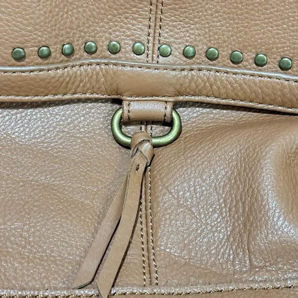 The Sak caramel brown leather messenger bag studded backpack Boho casual purse